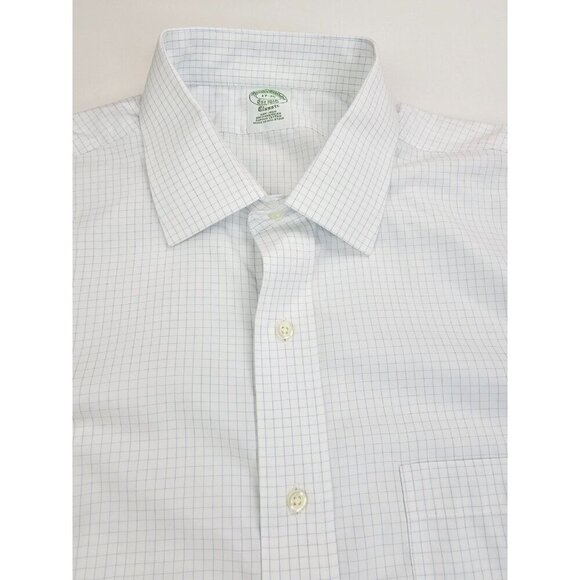 Brooks Brothers Classic Sz 17-35 Mens White Blue Trim Check Long Sleeve Non Iron - Picture 1 of 10